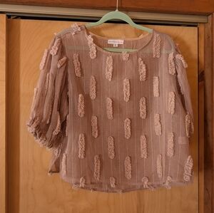 Chic Sheer Textured Women's Blouse in Beige